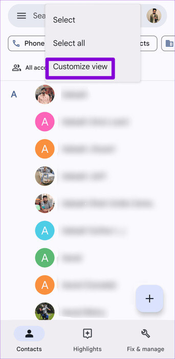 Customize-View-in-the-Contacts-App-on-Android-500x1024-1 أفضل 7 إصلاحات لعدم حفظ جهات الاتصال على Android