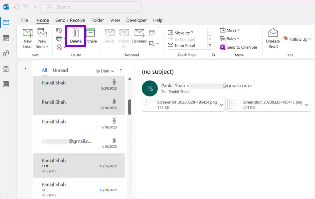 Delete-Emails-in-Outlook-App-1024x646-1 أفضل 6 إصلاحات لعدم ظهور العناصر المرسلة في Microsoft Outlook على Windows