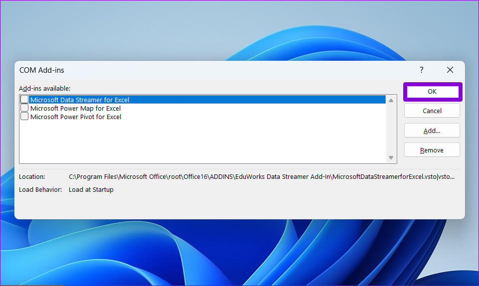 Disable-Excel-Add-ins أفضل 6 إصلاحات لخطأ نفاد موارد Excel على Windows