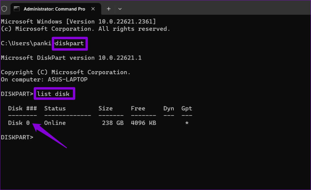 Diskpart-Command-on-Windows-1024x625-1 أفضل 9 إصلاحات لخطأ "شيء ما لم يسير كما هو مخطط له" في Windows 11
