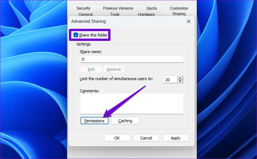 Edit-Drive-Sharing-Permission-on-Windows أفضل 7 إصلاحات لخطأ "الامتياز المطلوب لا يحتفظ به العميل" على Windows