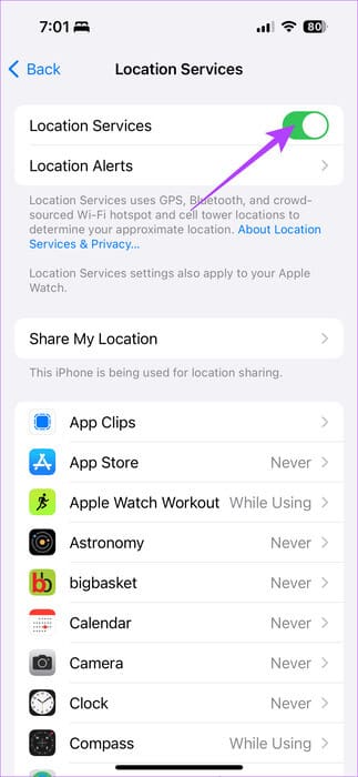 Enable-Location-Services 8 طرق لإصلاح عدم احتساب Apple Watch للخطوات بشكل صحيح