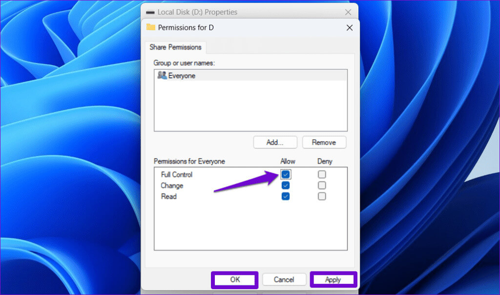 Gain-Sharing-Permission-for-a-Drive-on-Windows-1024x604-1 أفضل 7 إصلاحات لخطأ "الامتياز المطلوب لا يحتفظ به العميل" على Windows