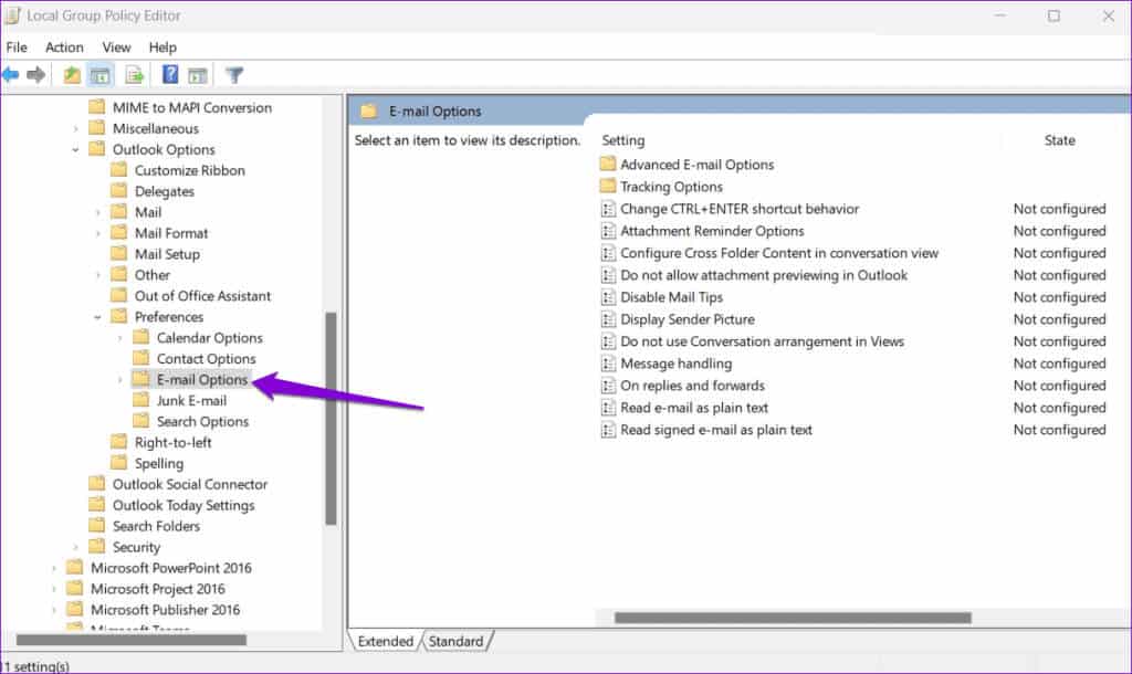 Group-Policy-Editor-10-1024x610-1 أفضل 6 إصلاحات لعدم ظهور العناصر المرسلة في Microsoft Outlook على Windows