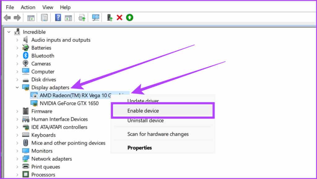 Head-to-AMD-Radeon-graphics-card-again-and-select-Enable-device-1024x578-1 11 إصلاحًا لعدم عمل برنامج AMD Adrenalin أو فتحه