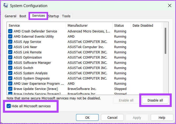 Head-to-the-Services-tab-check-the-box-next-to-Hide-all-Microsoft-services-and-click-Disable-all-1 11 إصلاحًا لعدم عمل برنامج AMD Adrenalin أو فتحه