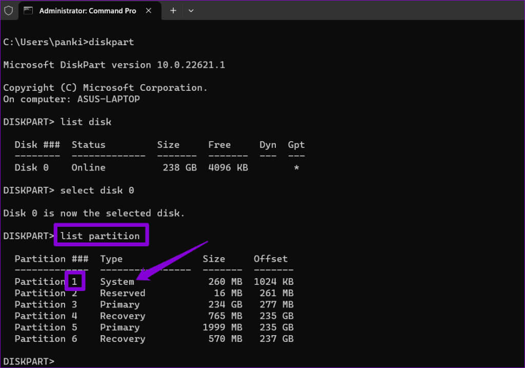 List-Partition-in-Command-Prompt-1024x717-1 أفضل 9 إصلاحات لخطأ "شيء ما لم يسير كما هو مخطط له" في Windows 11
