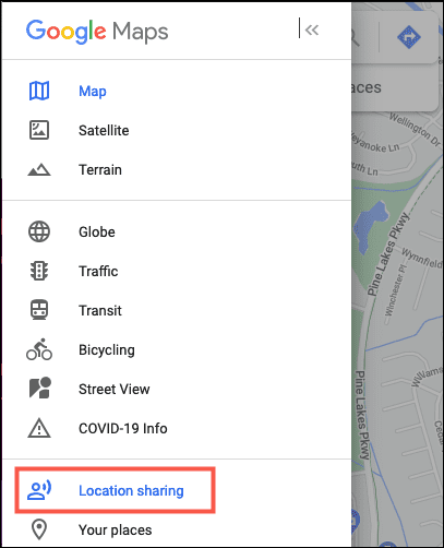 MenuLocationSharing-GoogleMapsOnline كيفية العثور على عائلتك وأصدقائك باستخدام Google Maps
