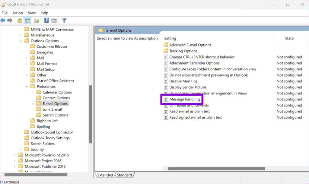 Messsage-Handling-Policy-in-Group-Policy-Editor-1024x610-1 أفضل 6 إصلاحات لعدم ظهور العناصر المرسلة في Microsoft Outlook على Windows