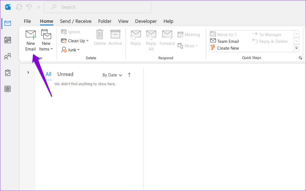New-Email-in-Outlook-1024x638-1 أفضل 6 إصلاحات لعدم ظهور العناصر المرسلة في Microsoft Outlook على Windows