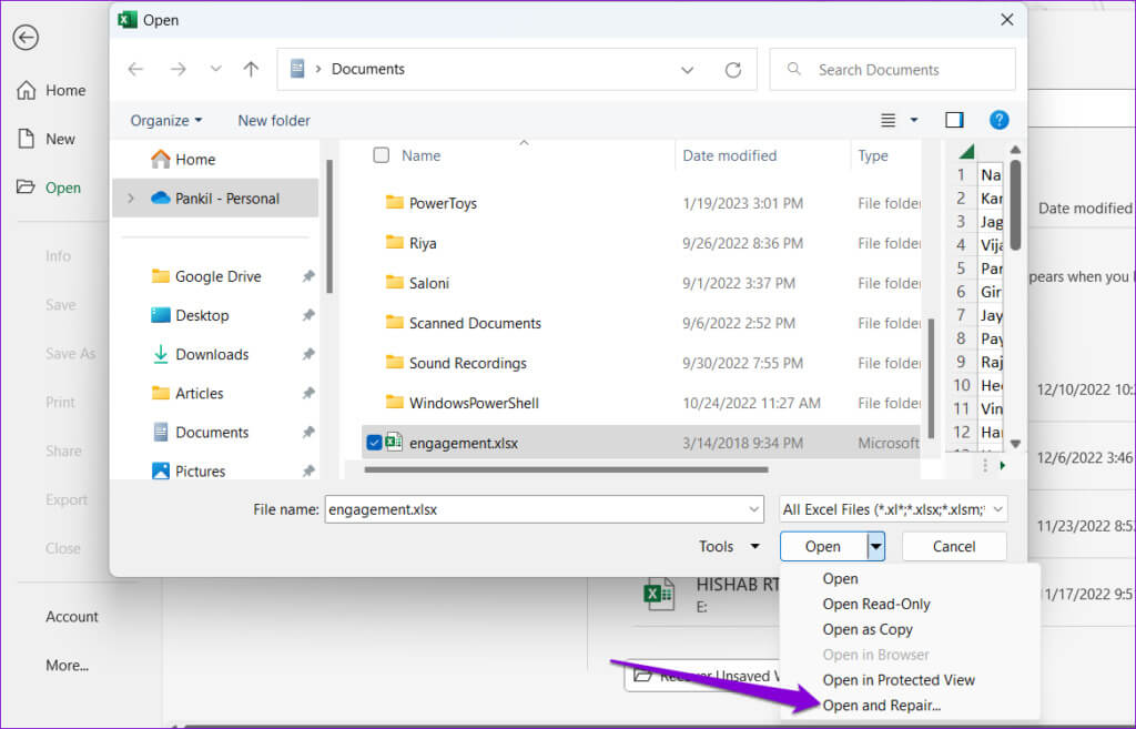 Open-and-Repair-Excel-File-1-1024x657-1 أفضل 6 إصلاحات لخطأ نفاد موارد Excel على Windows