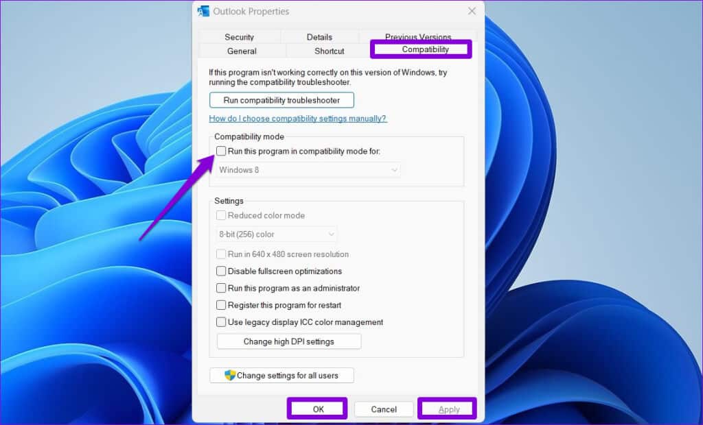 Outlook-Properties-on-Windows-1024x620-1 أهم 7 إصلاحات لخطأ "فشل العملية" في Microsoft Outlook على Windows