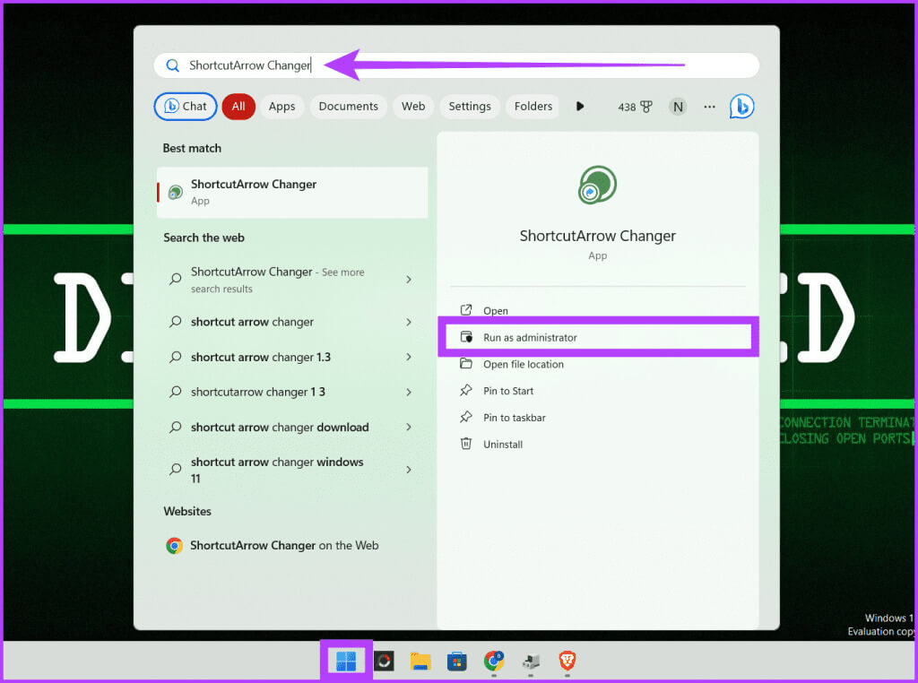 Press-Windows-S-type-Shortcutarrow-Changer-and-click-Run-as-administrator-1024x762-1 كيفية إزالة أسهم الاختصارات في Windows 10/11