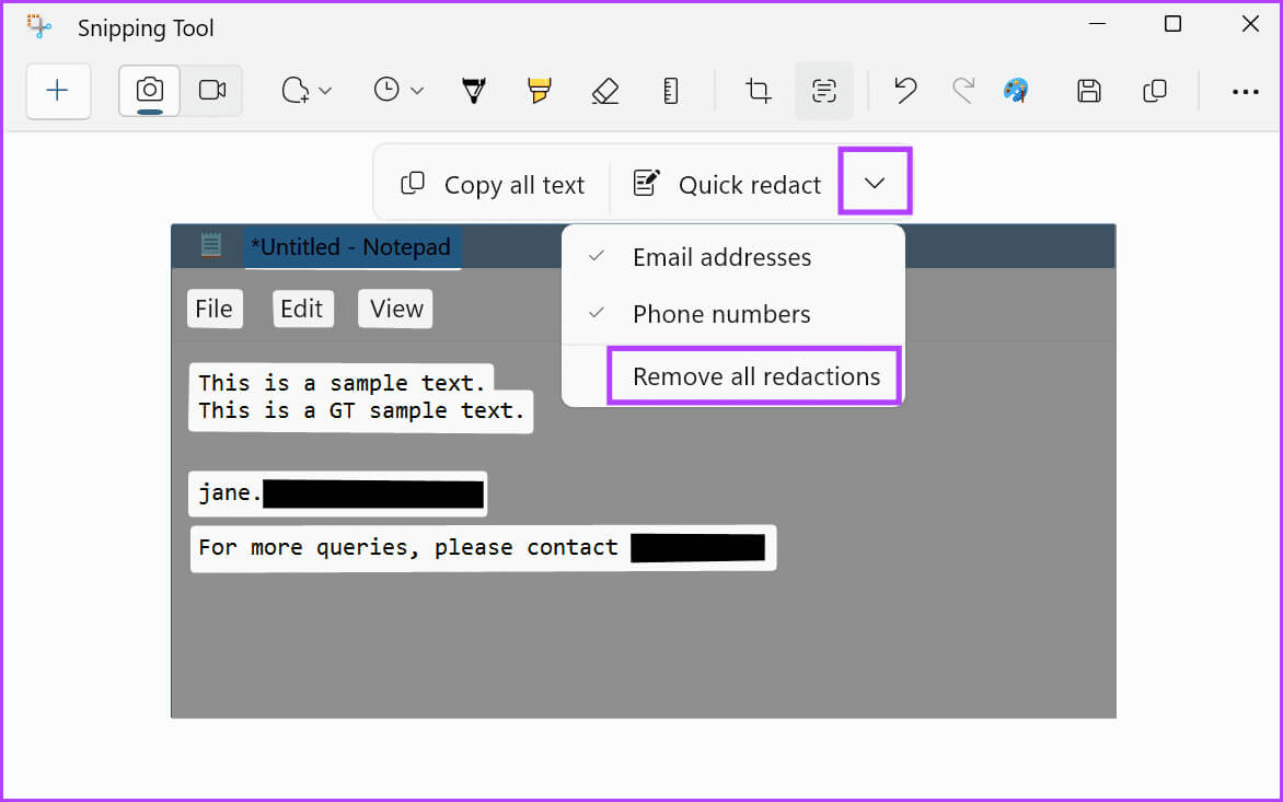 Remove-redactions-1 كيفية استخدام إجراءات أداة قص النص في Windows 11