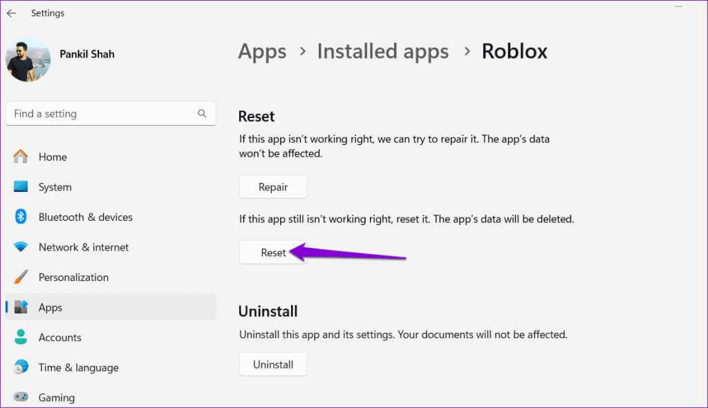 Reset-Roblox-on-Windows-1024x591-1 أفضل 7 إصلاحات لعدم تحديث Roblox على Windows