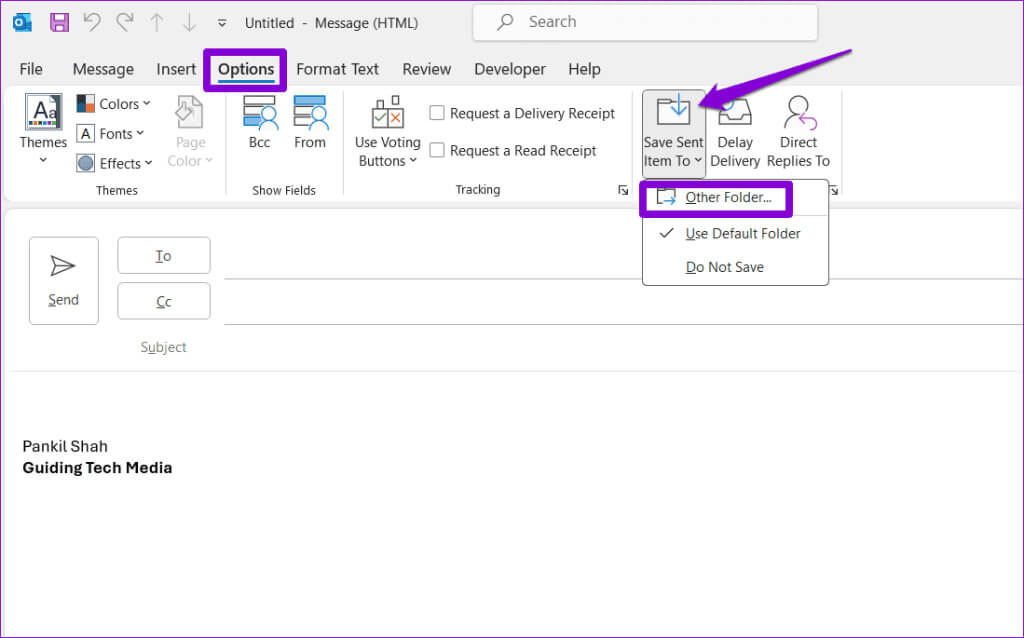 Save-Items-to-Another-Folder-1024x638-1 أفضل 6 إصلاحات لعدم ظهور العناصر المرسلة في Microsoft Outlook على Windows