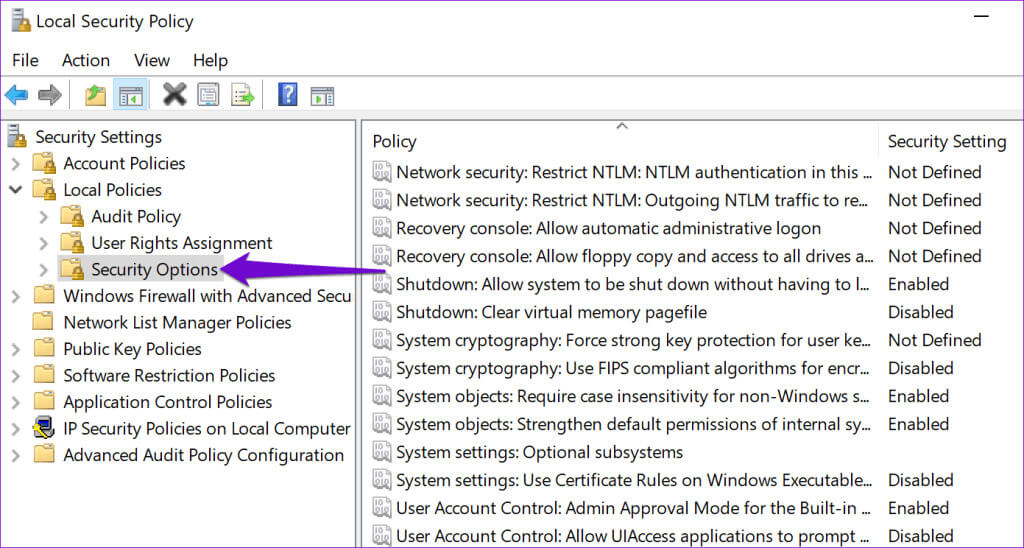 Security-Policy-Window-1024x548-1 أفضل 7 إصلاحات لخطأ "الامتياز المطلوب لا يحتفظ به العميل" على Windows