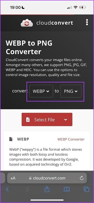 Select-Input-and-Output-Format كيفية تحويل صور WEBP إلى JPG/PNG على iPhone