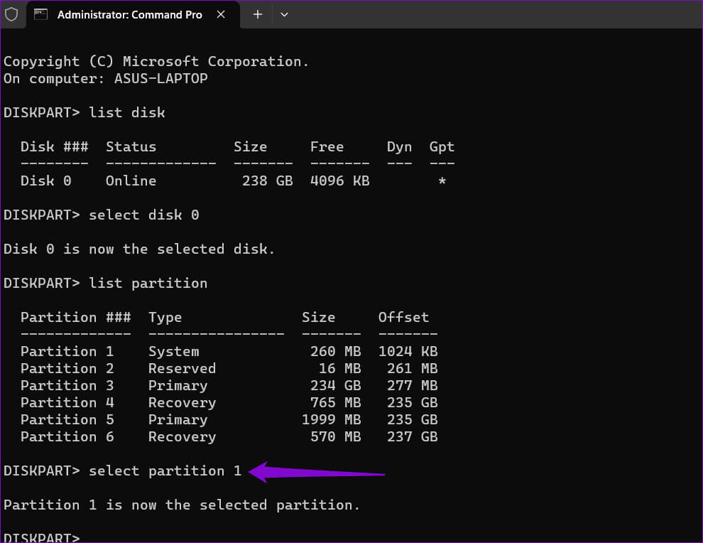 Select-Partition-in-Command-Prompt أفضل 9 إصلاحات لخطأ "شيء ما لم يسير كما هو مخطط له" في Windows 11