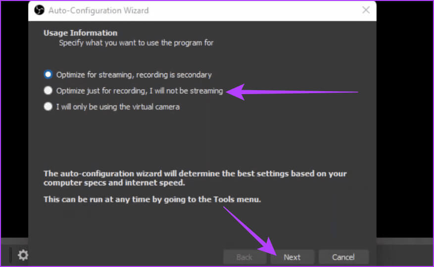 Select-optimize-just-for-recording-I-will-not-be-streaming 5 طرق سهلة لحفظ تسجيل Windows بالصوت