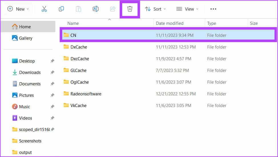 Select-the-CN-folder-and-click-Delete-button 11 إصلاحًا لعدم عمل برنامج AMD Adrenalin أو فتحه