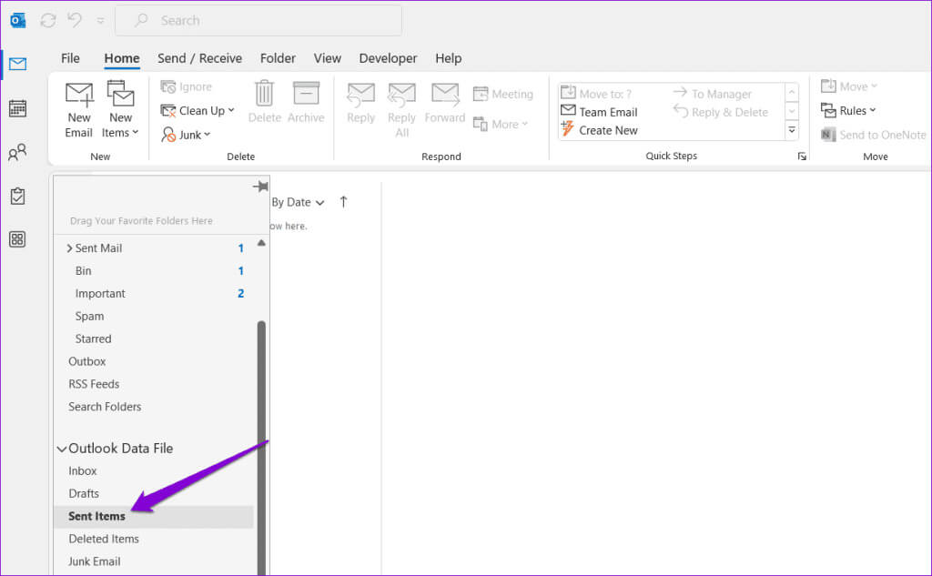 Sent-Items-Folder-in-Outlook-1024x633-1 أفضل 6 إصلاحات لعدم ظهور العناصر المرسلة في Microsoft Outlook على Windows