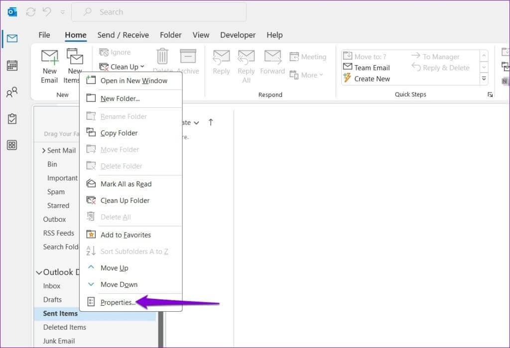 Sent-Items-Properties-1024x700-1 أفضل 6 إصلاحات لعدم ظهور العناصر المرسلة في Microsoft Outlook على Windows