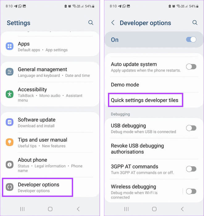 Set-up-Developer-tiles كيفية تعطيل أجهزة استشعار هواتف Android ولماذا يجب عليك القيام بذلك