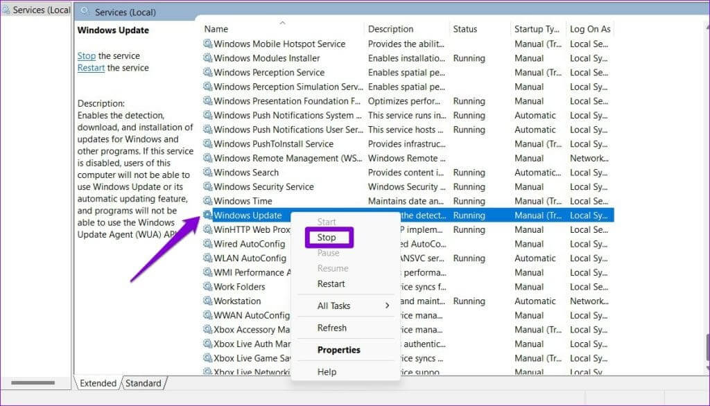 Stop-Windows-Update-Service-3-1024x586-1 أفضل 9 إصلاحات لخطأ "شيء ما لم يسير كما هو مخطط له" في Windows 11