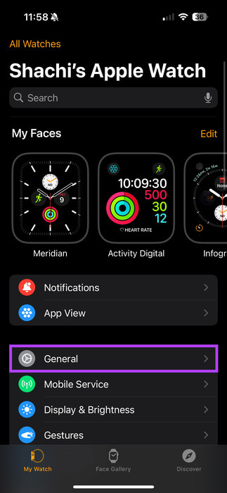 Tap-General-in-the-Watch-App 9 طرق لإصلاح عدم عمل مكبر الصوت على Apple Watch