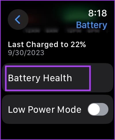 Tap-on-Battery-Health 10 طرق لإصلاح استنزاف بطارية Apple Watch بعد تحديث watchOS 10