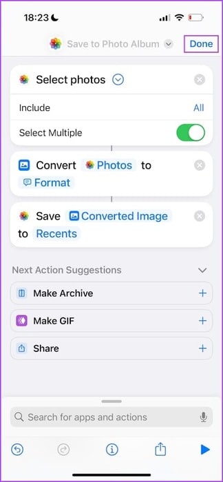 Tap-on-Done-to-Complete-the-Shortcut كيفية تحويل صور WEBP إلى JPG/PNG على iPhone