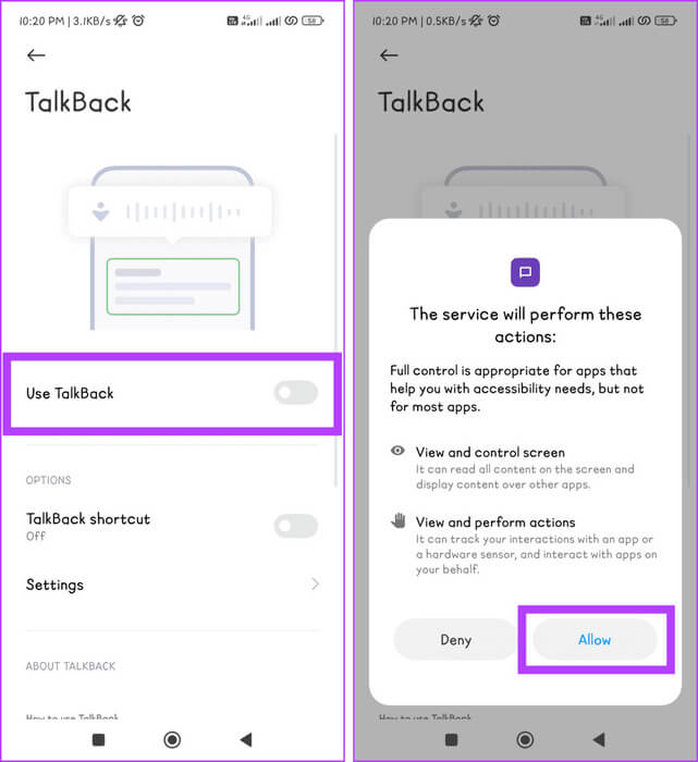 Toggle-off-the-button-next-to-Use-TalkBack-and-in-the-pop-up-press-Allow-937x1024-1 كيفية تشغيل أو تعطيل TalkBack على Android