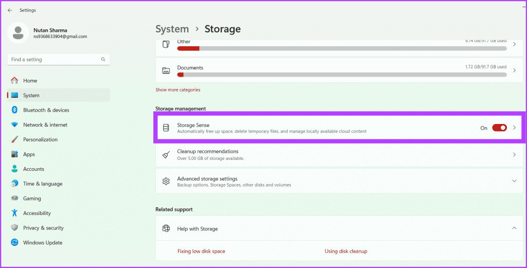 Toggle-on-the-button-next-to-Storage-Sense-1024x521-1 كيفية إزالة الملفات غير المرغوب فيها من Windows