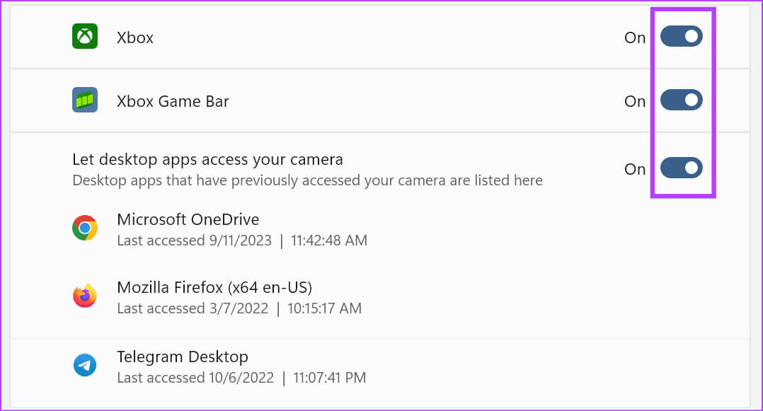 Turn-all-toggles-on 9 طرق لإصلاح إظهار الكاميرا لشاشة سوداء على Windows 11