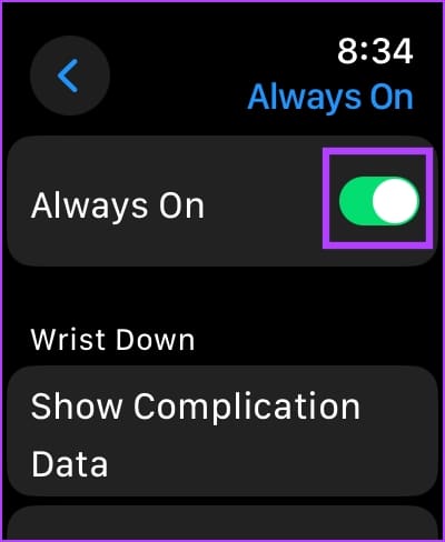 Turn-off-the-toggle-for-always-on 10 طرق لإصلاح استنزاف بطارية Apple Watch بعد تحديث watchOS 10