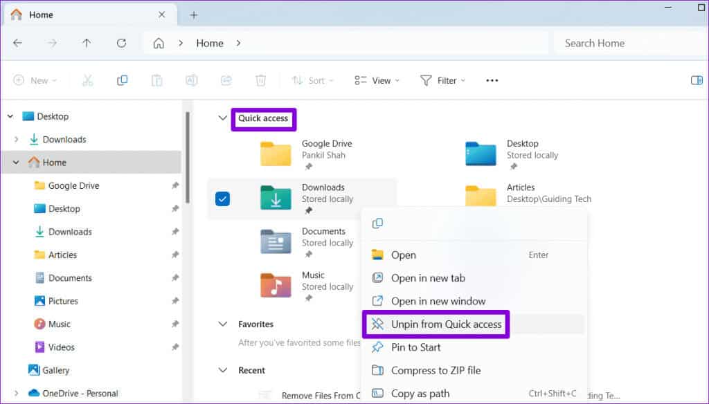 Unpin-Folder-From-Quick-Access-in-Windows-11-1024x584-1 كيفية إزالة الملفات الأخيرة من الوصول السريع في Windows 11