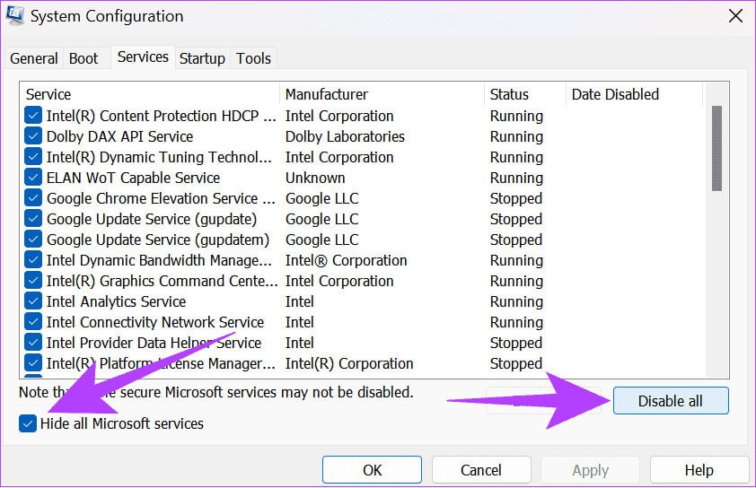 choose-hide-all-microsoft-services-and-then-hit-disable-all 9 طرق لإصلاح رمز خطأ Microsoft Office 147-0