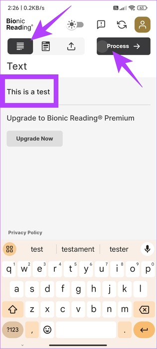 choose-text-paste-the-text-and-then-tap-Proceed ما هي Bionic Reading وكيفية استخدامها
