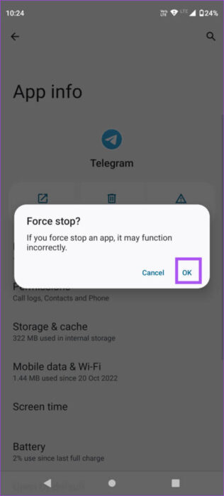confirm-force-stop-telegram-android-462x1024-1-e1703090070134 أفضل 6 إصلاحات لاستمرار Telegram في تسجيل الخروج على الهاتف المحمول وسطح المكتب