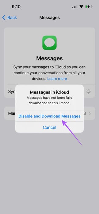 disable-and-download-messages-iphone-473x1024-1 أفضل 7 إصلاحات لعدم عمل iMessage Search على iPhone