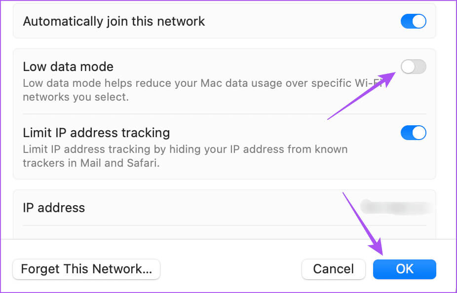 disable-low-data-mode-on-mac أفضل 5 إصلاحات لعدم تحديث أداة الطقس على Mac
