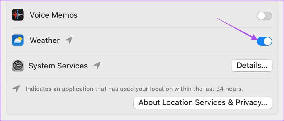 enable-location-for-weather-app-mac أفضل 5 إصلاحات لعدم تحديث أداة الطقس على Mac