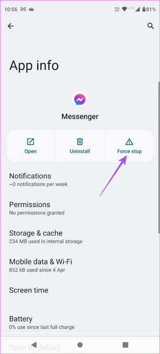 force-stop-messenger-android-1-462x1024-1 أفضل 6 إصلاحات لعدم عمل ردود الفعل في Facebook Messenger