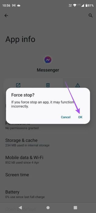 force-stop-messenger-app-on-android-461x1024-1 أفضل 6 إصلاحات لعدم عمل ردود الفعل في Facebook Messenger