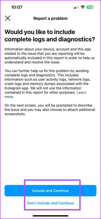 include-diagnostics-instagram-475x1024-1 أفضل 5 إصلاحات لعدم عمل السحب للرد في رسائل Instagram