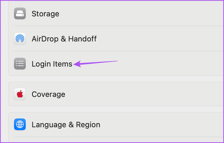 login-items-settings-mac أفضل 6 إصلاحات لخطأ "نفدت ذاكرة التطبيق من النظام الخاص بك" على نظام Mac