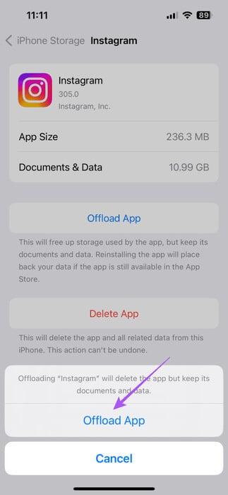 offload-instagram-iphone-473x1024-1 أفضل 5 إصلاحات لعدم عمل السحب للرد في رسائل Instagram