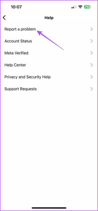 report-a-problem-settings-instagram-475x1024-1 أفضل 5 إصلاحات لعدم عمل السحب للرد في رسائل Instagram