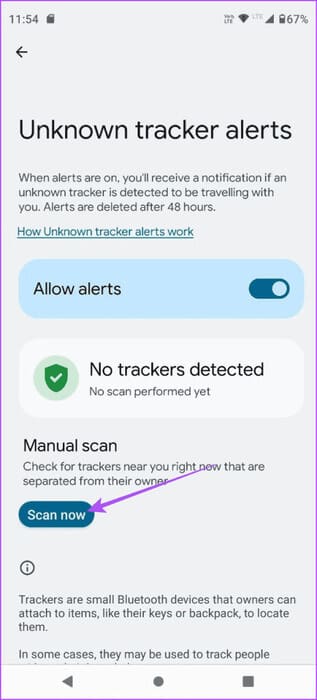 scan-now-unknown-trackers-android-463x1024-1 كيفية تمكين تنبيهات التعقب غير المعروفة على Android